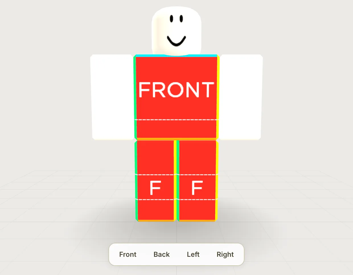 Clothing Tester preview showing a classic clothing template on a 3D R6 Roblox avatar